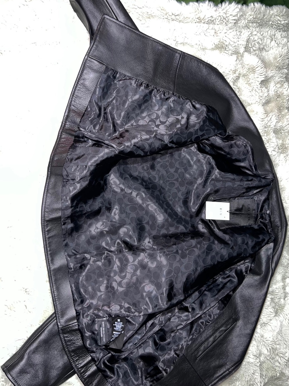 Coach Black Leather Moto Jacket with Zip Details - Picture 3 of 5